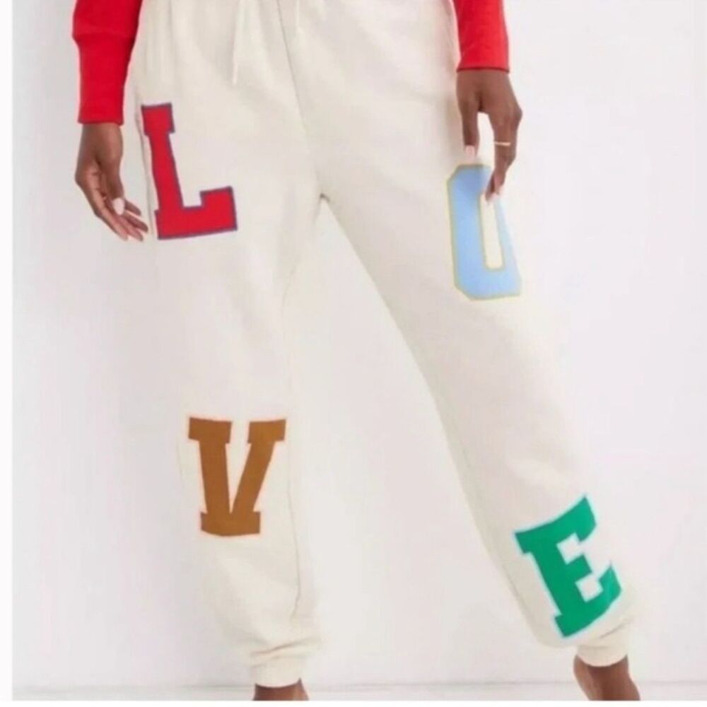 Aerie, LOVE Oatmeal Beige Jogger Fleece Sweatpants, M Cozy Loungewear